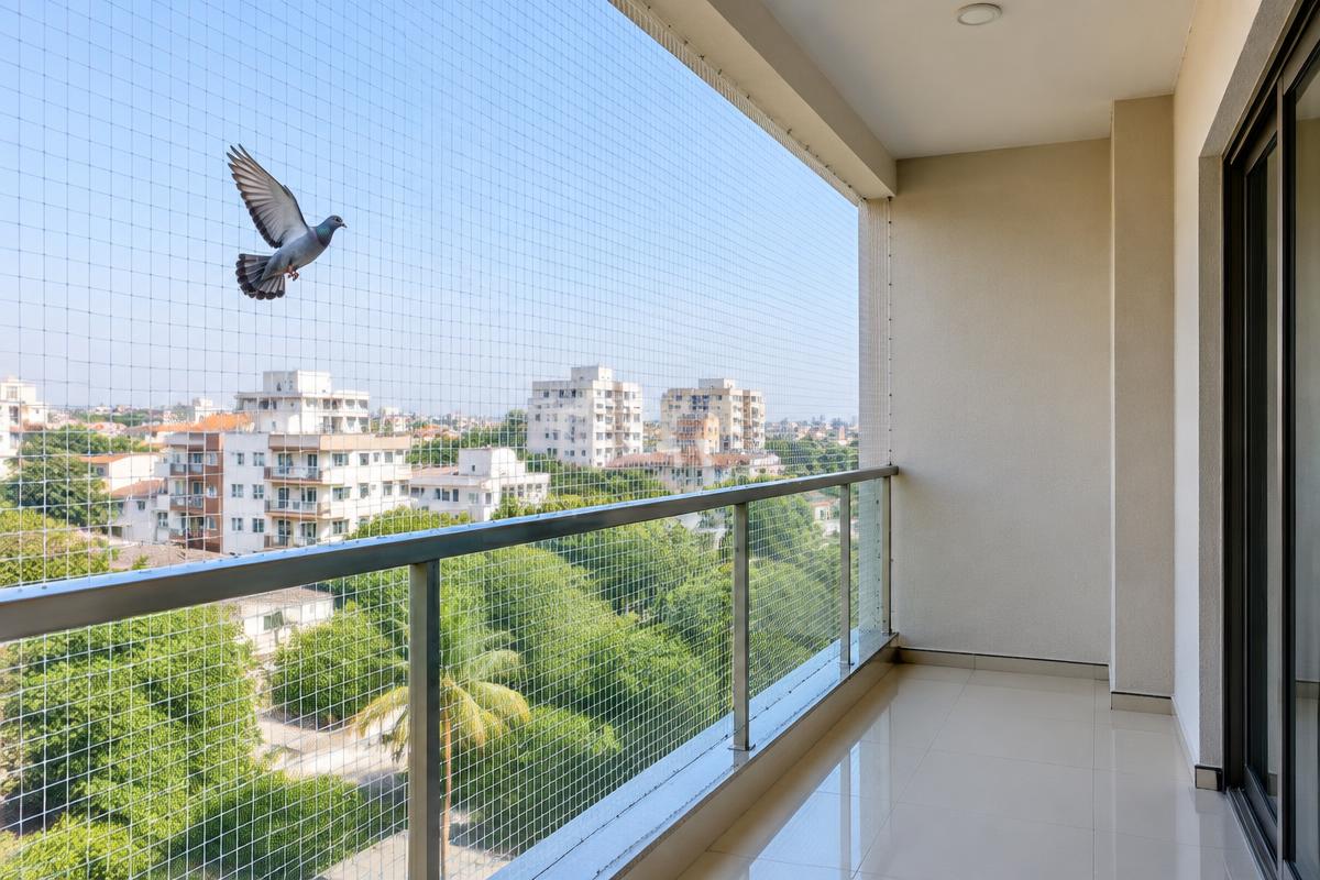 Pigeon kept outside a Vadodara apartment balcony by protective bird netting